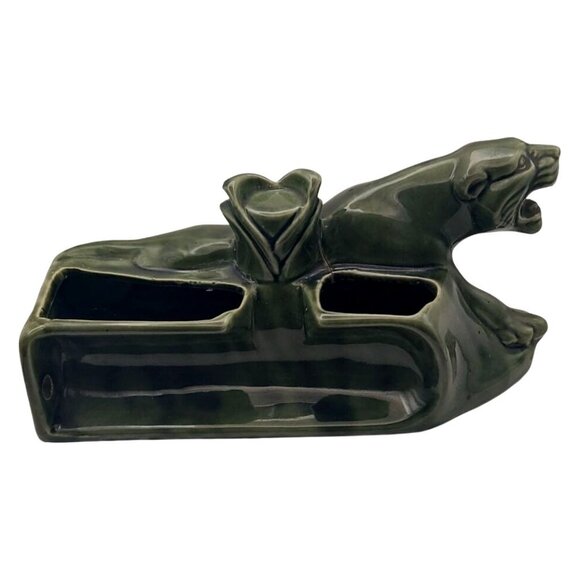 Vintage Olive Green Stalking Panther TV Lamp Planter Ceramic MCM #1426 - Picture 3 of 8